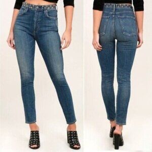 AGOLDE Studded High Rise Jeans Slim Stretch Roxanne Designer Jeans Moto